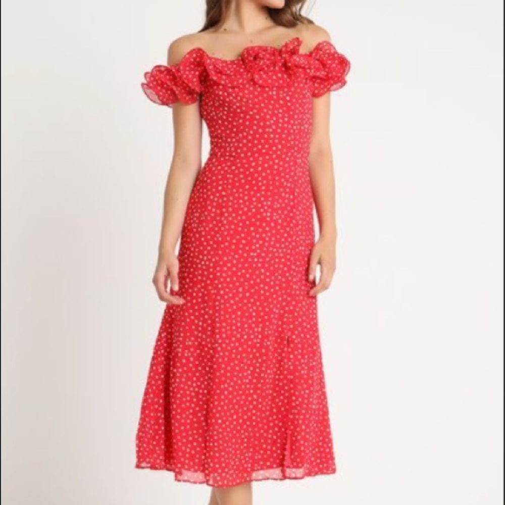 Keepsake Red Dot Ruffle Dress